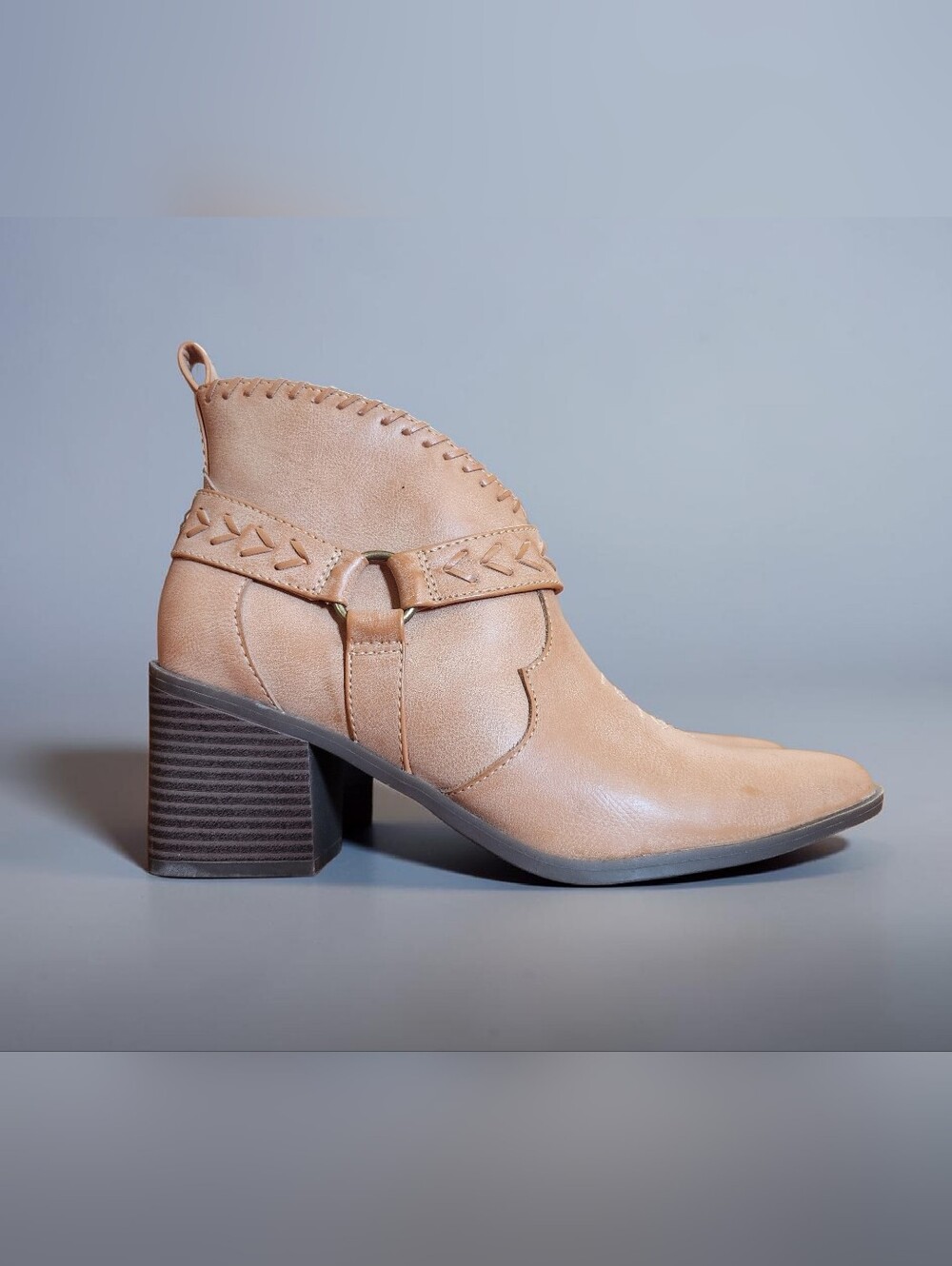 NEW Frye and Co. Womens Palma Stacked Heel Booties, Light Tan, Sz 8